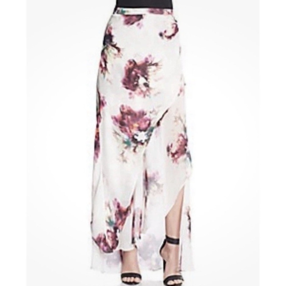 Haute Hippie Silk Fairy Sheer Asymmetric Maxi Skirt Size M Floral Romantic Slit